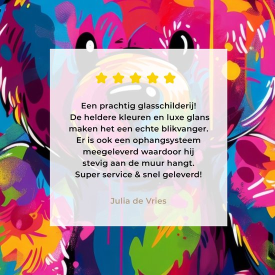 MuchoWow® Glasschilderij 90x120 cm - Schilderij acrylglas - Beer - Verf - Kleurrijk - Knuffeldier - Foto op glas - Muurdecoratie woonkamer - Wanddecoratie slaapkamer - Schilderijen