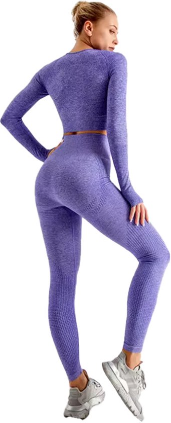 Foto: Chpn legging met crop top sportlegging sportoutfit lange mouwen naadloze sport outfit paars small