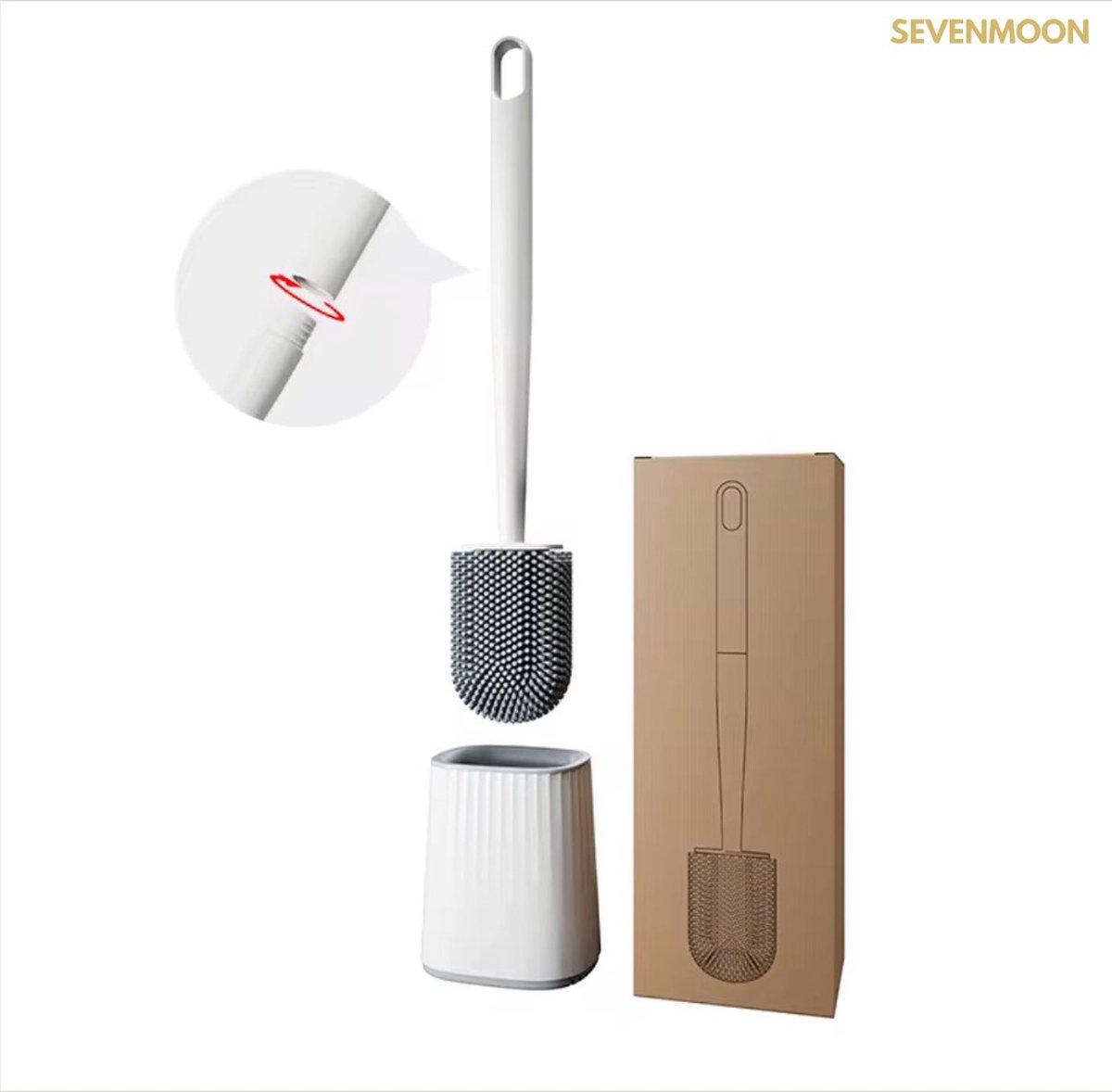 SEVENMOON® Toiletborstel Siliconen met Houder - Wc Borstel - Toilet Borstel Houder – Sneldrogend, Stevig en Hygiënisch - Toiletborstel - toiletborstel duurzame wc borstel - Wit