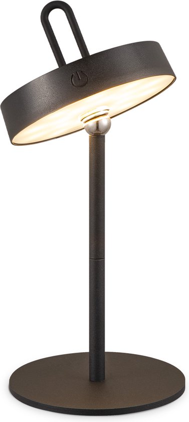 Home Sweet Home - Draadloze Oplaadbare LED Tafellamp - Binnen & Buiten - Dimbaar - ø12.8 × 29 cm - Warmwit licht - 3000mAh - Zwart