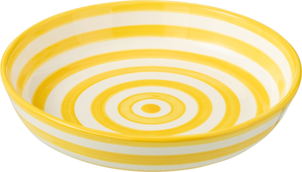 J-Line schaal Granada Stripes Low - keramiek - wit/geel - large - Ø 25 cm