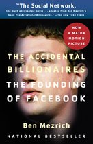 Boek "The Accidental Billionaires - The Founding of Facebook" met een close-up van Mark Zuckerberg en de tekst "NOW A MAJOR MOTION PICTURE".