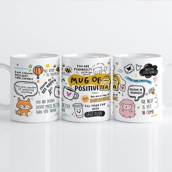 Creasowl® - Positivitea - Mok met tekst - Motiverende mok - Dagelijkse affirmatie mok met positieve spreuken - Verjaardags Cadeau - Moederdag Cadeau - Cadeau voor vrouw - Kerstcadeau - Theemok - Mok met positieve quotes - Geestelijke gezondheid