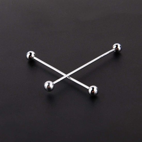 Foto: 1 stuk broche bruiloft verjaardag party 6 cm decor overhemdkraag mannen zilver vergulde dasspeld stud barbell sluiting broche messing 