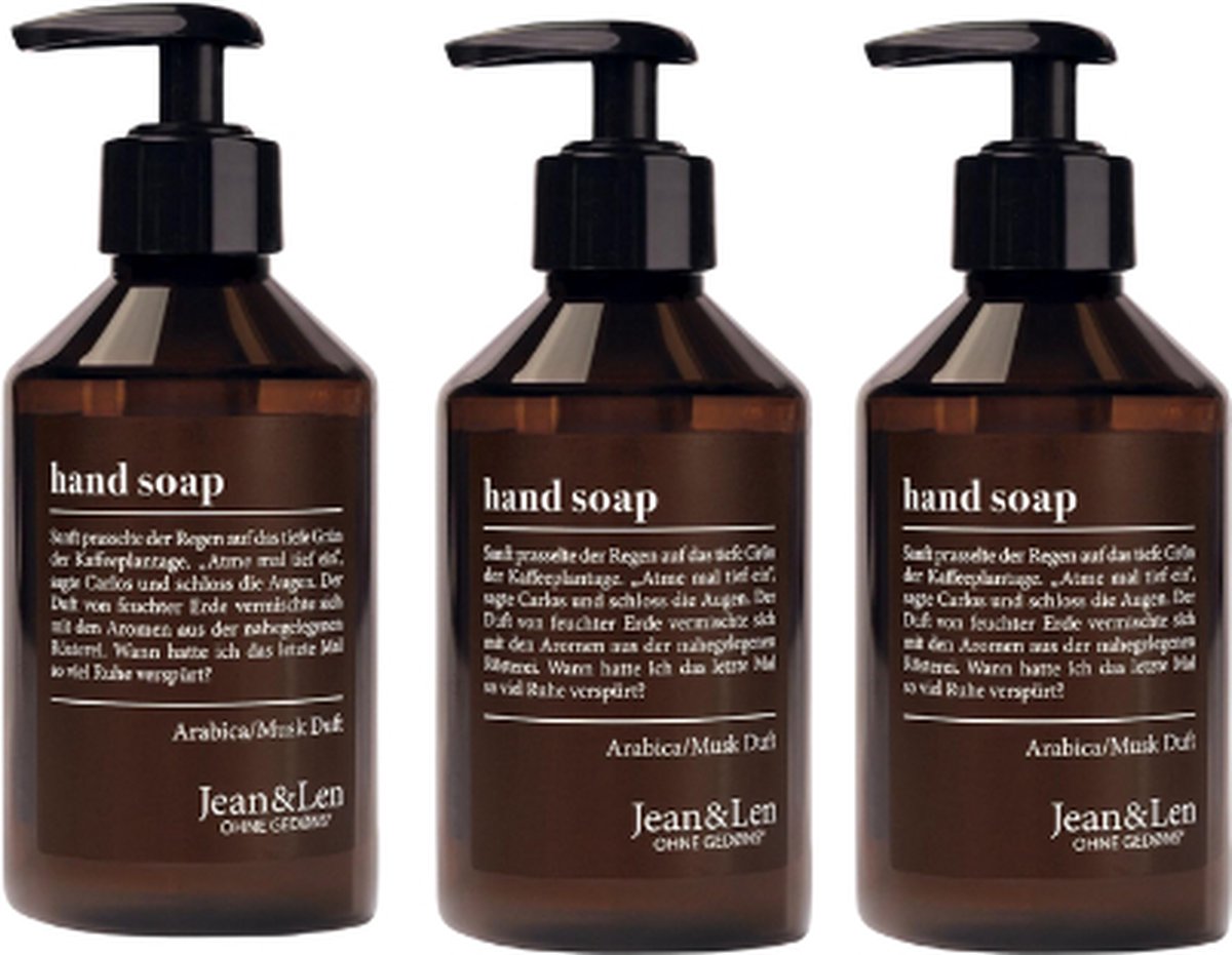 Goedkoopste Jean & Len Handzeep | 3x 250 ml Vloeibare zeep | Arabica & Musk | VOORDEELVERPAKKING - 3 stuks Luxe Handzeep