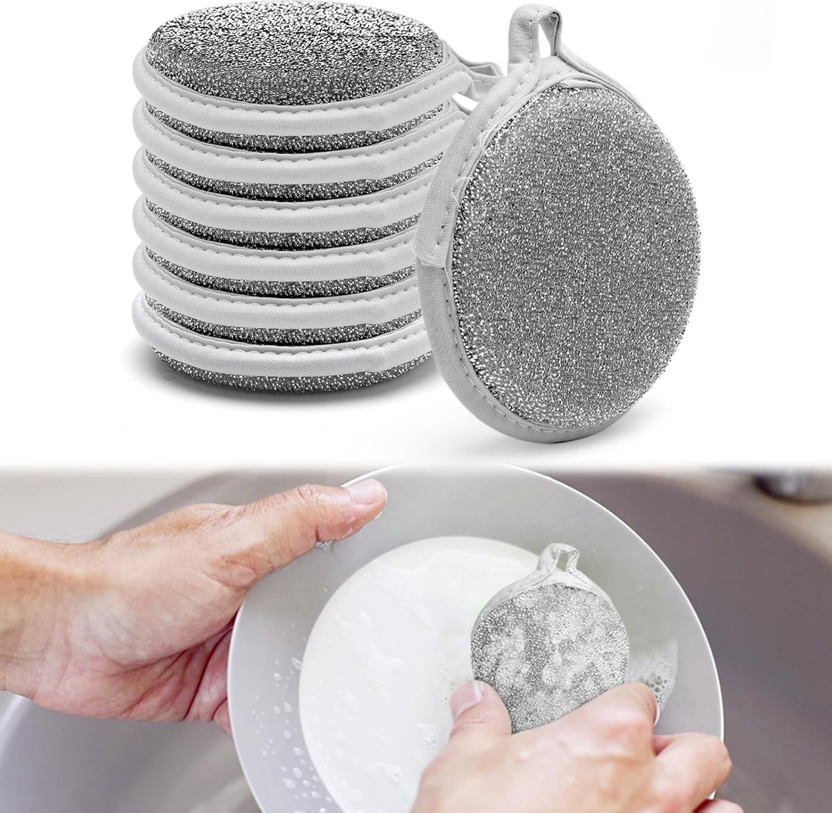 Goedkoopste SNQ 6 stuks spoelspons- wasbaar- stalen spons voor nat en droog- schoonmaakspons voor badkamer van draad- keukensponzen- schuurspons- keukenspons- keukenspons- ophangbare spons voor keuken