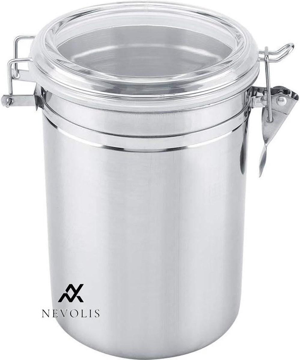 Nevolis roestvrijstalen koffieblik voorraaddoos koffiecontainer vershouddoos roestvrij staal luchtdicht voedselopslag deksel koffiebonen koffiepoeder XL 1900 .