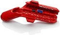 Rood ontmantelingsgereedschap met honingraatpatroon aan de binnenkant, open toestand.