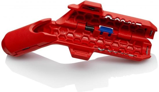 Rood ontmantelingsgereedschap met honingraatpatroon aan de binnenkant, open toestand.