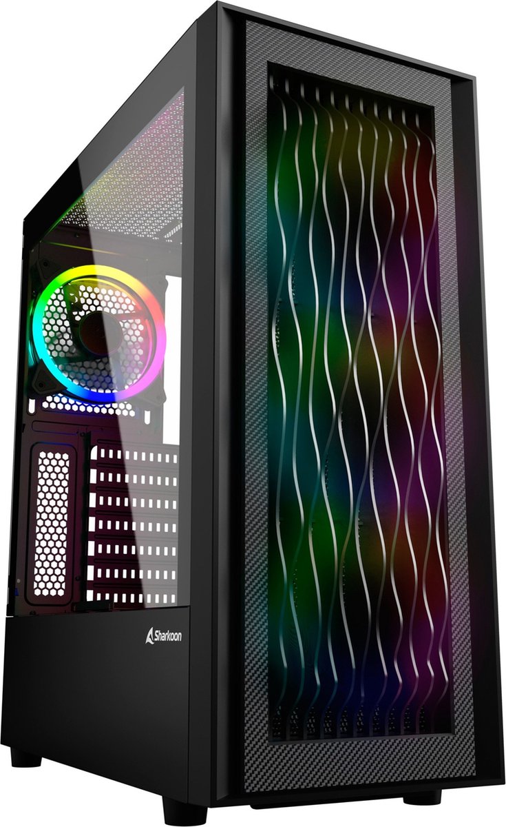 Sharkoon RGB Wave - Midi Tower - Mini-ITX, Micro-ATX, ATX - gehard glas - usb/audio - zwart