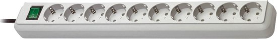 Eco-Line stekkerdoos met schakelaar 10-voudig lichtgrijs 3m H05VV-F 3G1,5