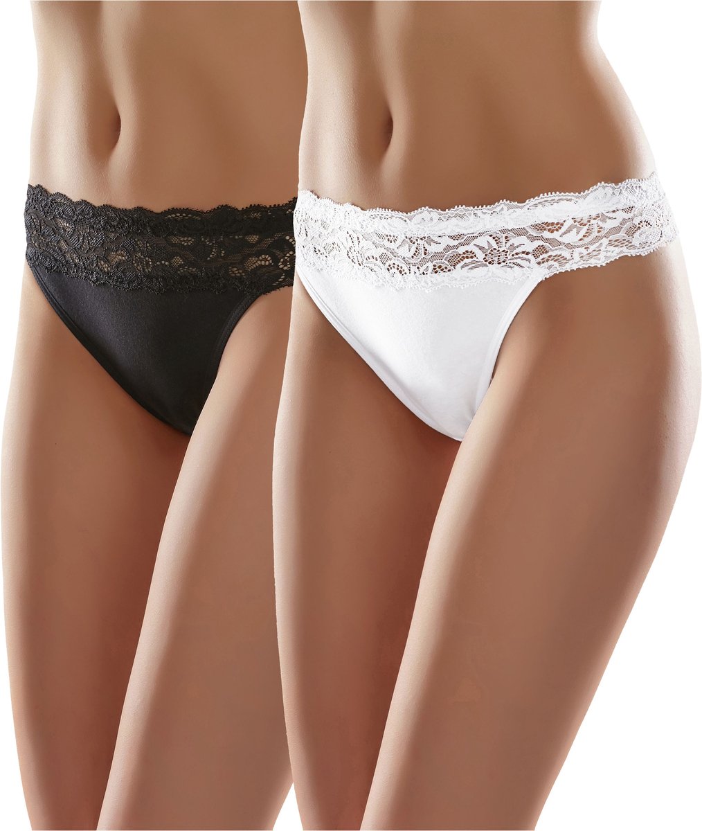 Merry Style Dames Slip Onderbroek - Katoen - Regular Taille - 2-Pack - MS-GAB-24-Panties-nnn-2P - (2Pack) Zwart/Wit - M