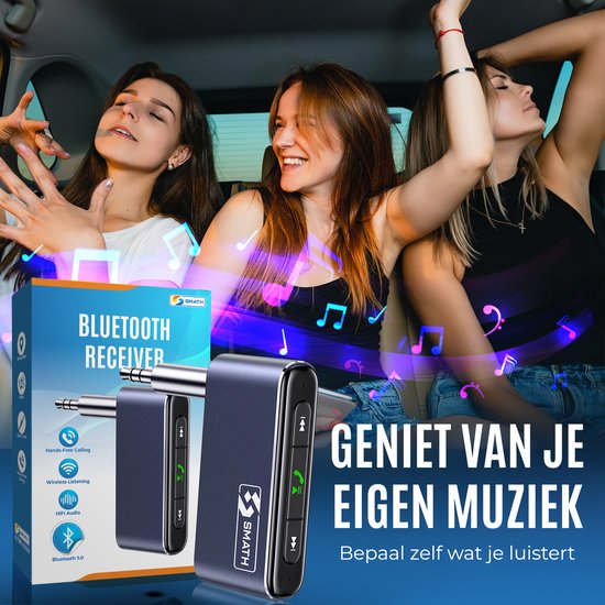 Smath Bluetooth Receiver - Ontvanger - BT5.0 - Bluetooth Transmitter Receiver - Handsfree Bellen Auto - 3.5mm AUX van Smath — afbeelding 2