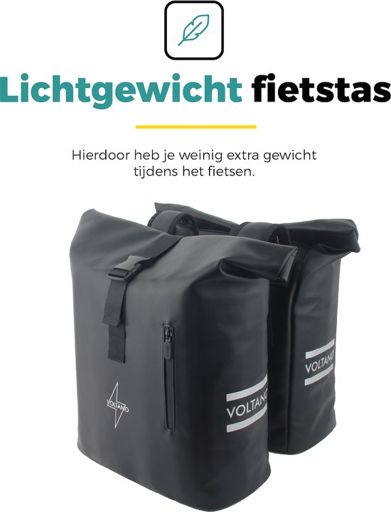 Voltano Dubbele Fietstas Rolltop E-bike Pro - Zwart - 48 Liter - 100% Waterdicht - Fietstassen Electrische Fietsen