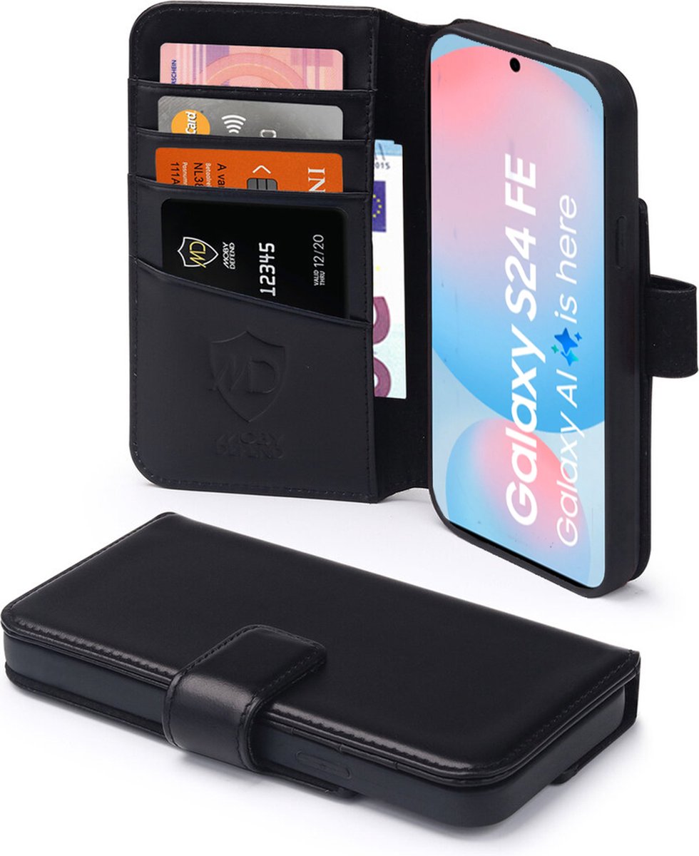 MobyDefend Hoesje - Geschikt voor Samsung Galaxy S24 FE - Luxe Leren Wallet Bookcase - Zwart