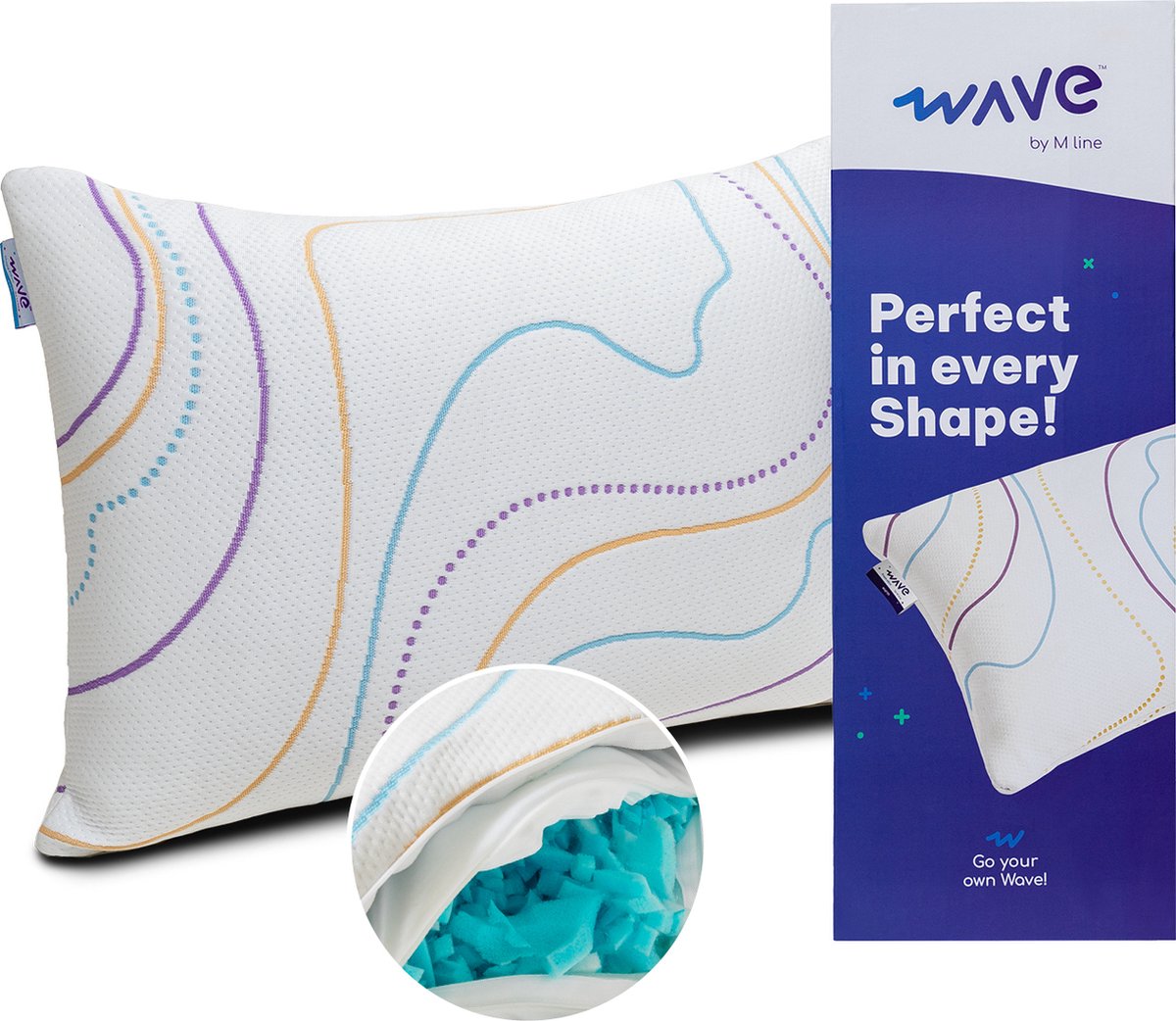 Wave Shape Pillow | Traagschuim vulling | Zomerzijde en winterzijde | Volledig aanpasbaar | Geschikt voor elk type slaper | Vermindert nekklachten | Ergonomisch| Wave by M line |