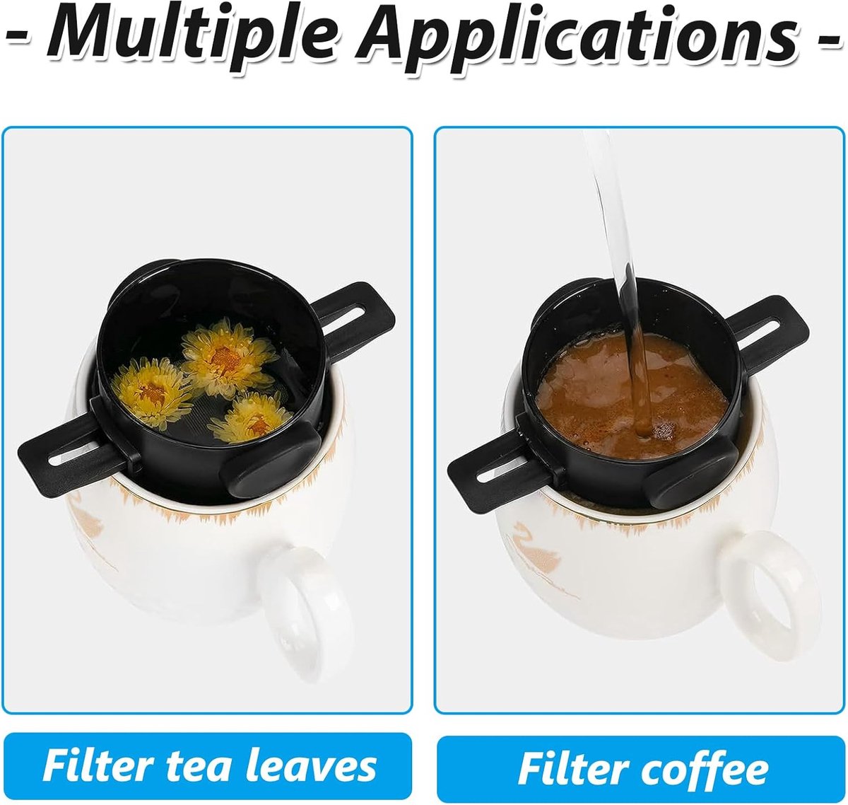Koffiefilter - Koffiefilterhouder - Rvs Koffiefilter - Herbruikbaar - Koffie Dripper - Papierloos Giet Over Koffiedruppelaar - Geschikt Voor Handmatige Bereiding Van Permanente Koffie - Geschikt Voor Thuiskantoor, Reizen, Kamperen - Zwart - 1 Stuk — cadeau in Kookcadeaus - foto 7