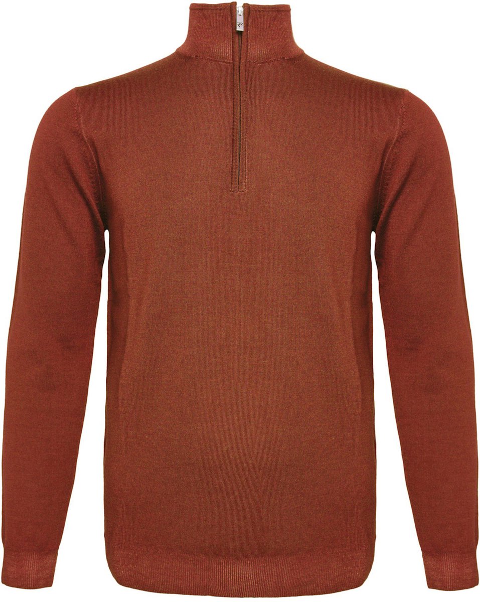 R2 Half Zip Trui Merinowol Brique - Maat XXL - Heren - Quarter zip