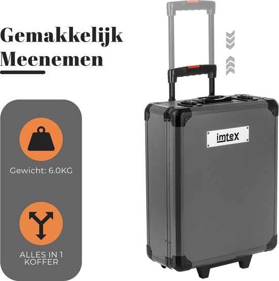 Imtex Gereedschapstrolley - 399-Delige Gereedschapskoffer - Gereedschapskist - Gereedschapset op Wielen - Gevuld - Aluminium