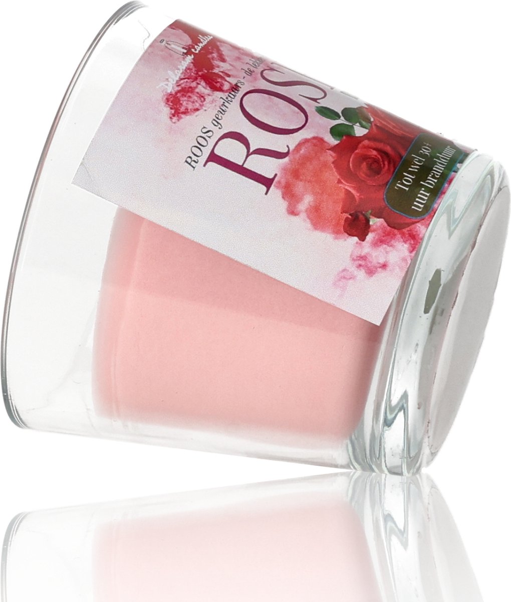 Geurkaars Roos 30 uur - Zoete bloemengeur - Luxe rose geurkaars in glas — cadeau in Wonen & Interieur - foto 5
