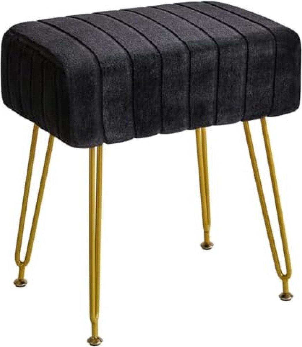 Fluwelen rechthoekige voetensteun kruk Ottomaanse, make-up ijdelheid kruk bijzettafel, Fluwelen kaptafel stoel, Poef bank kruk, Gouden stalen poten, zwart L/