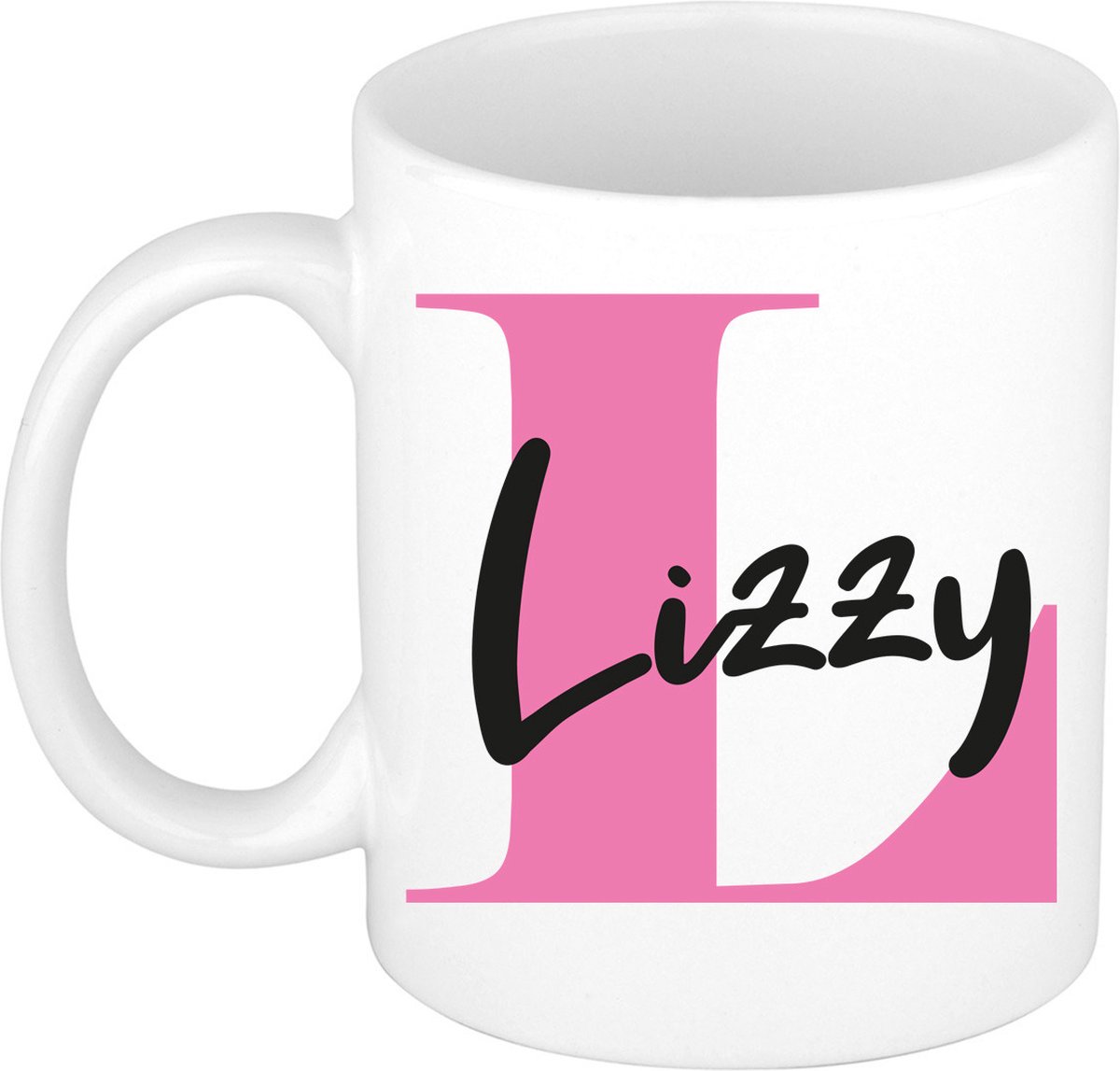 Bellatio Decorations Naam mok Lizzy - roze - wit - keramiek - 300 ml - cadeau beker