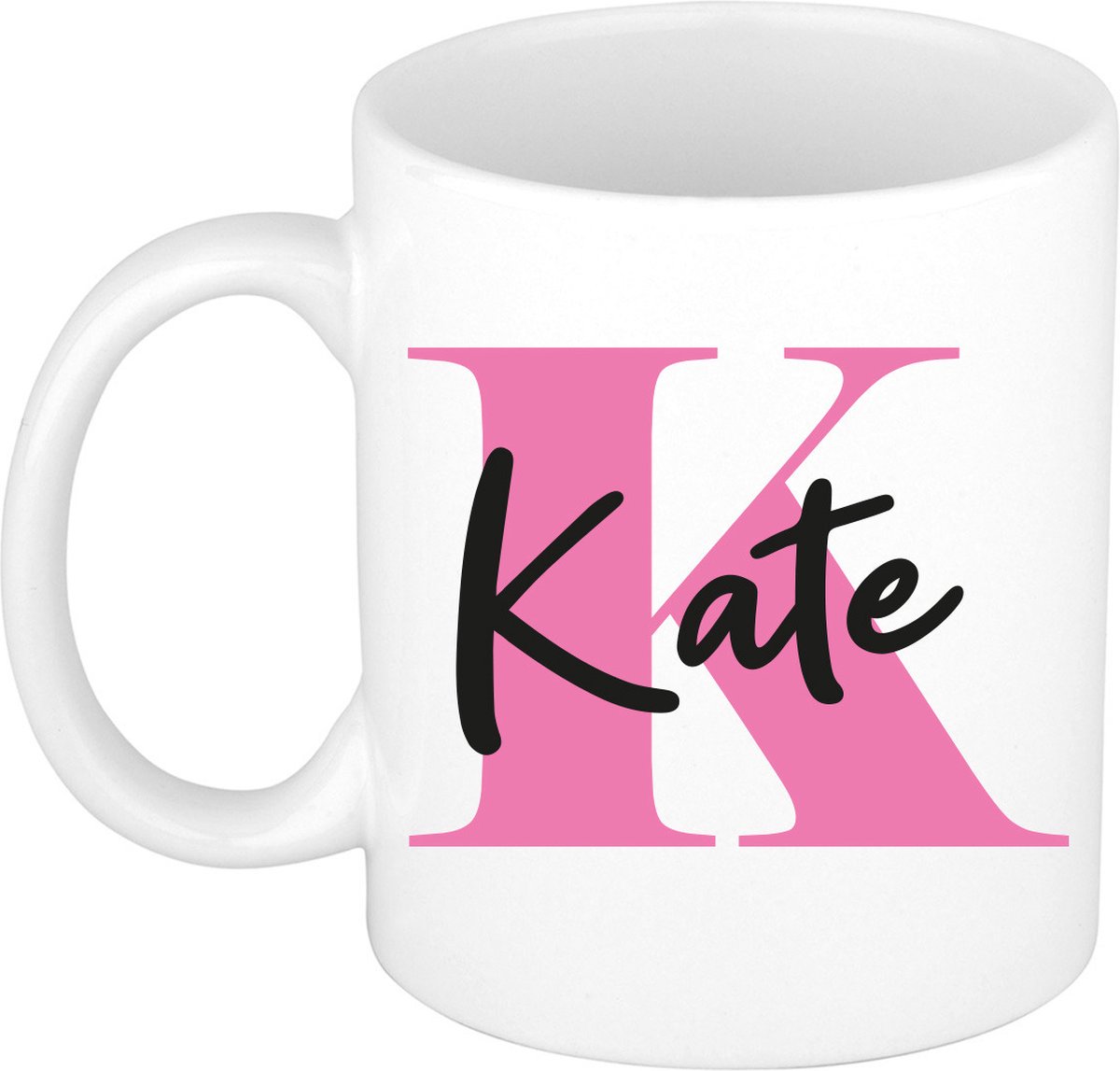 Bellatio Decorations Naam mok Kate - roze - wit - keramiek - 300 ml - cadeau beker