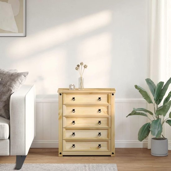 Ladekast 80x40x89 cm van massief grenenhout met 5 lades