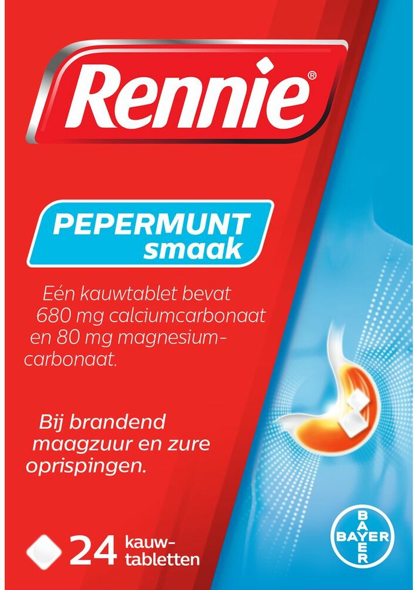 Goedkoopste Rennie Pepermunt kauwtabletten bij brandend maagzuur, 24 stuks