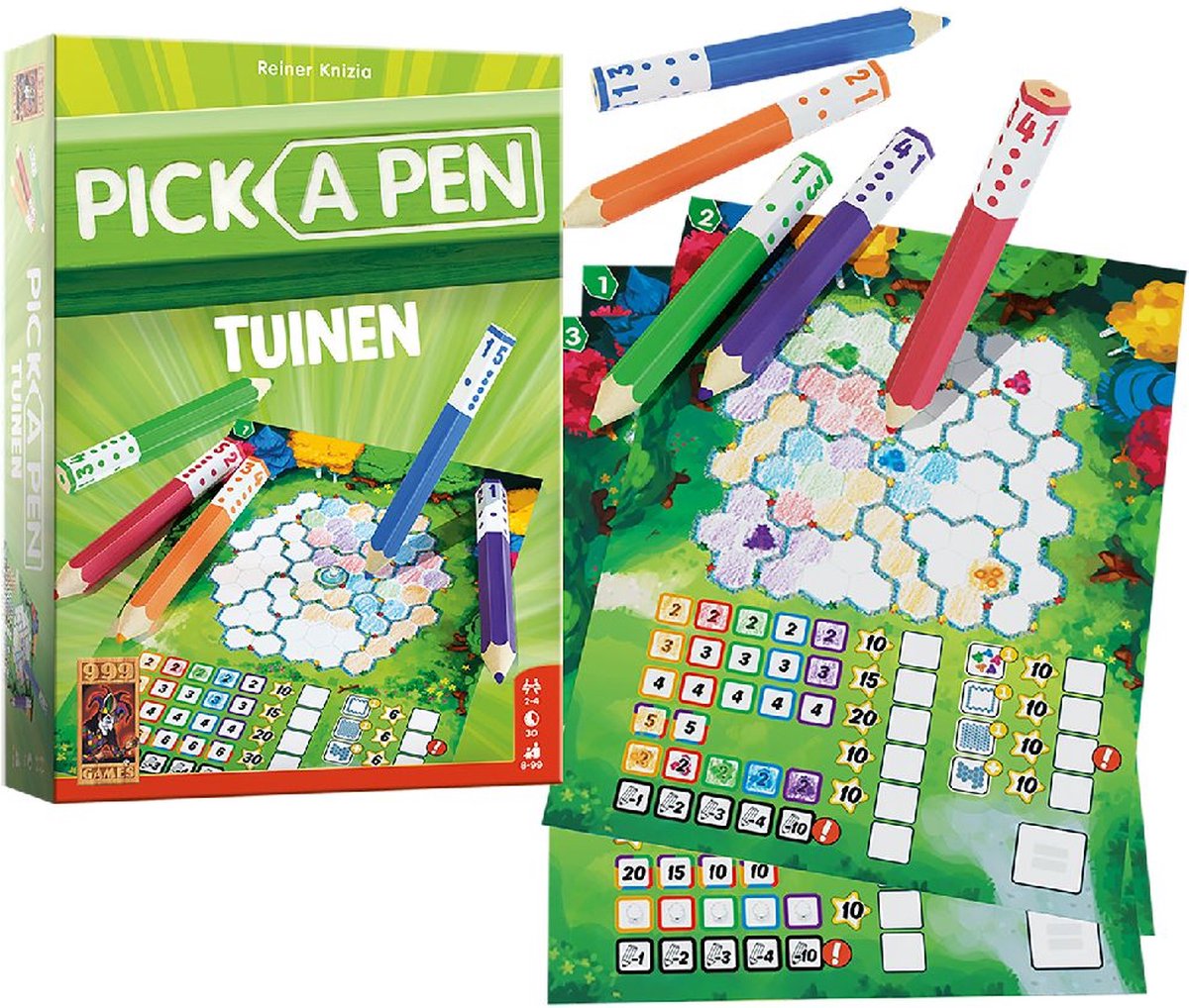 999 Games - Pick a Pen - Tuinen - Dobbelspel - Dobbelen met potloden - Scorevellen van 3 verschillende niveaus - Gezelschapsspel - Familiespel - Klein cadeautje - bevat spelregels in NL en EN — afbeelding 14