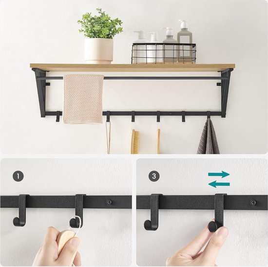 ApexArte® Wandkapstok met Hoedenplank - Kapstok - Wandplank - Licht Eiken — afbeelding 3