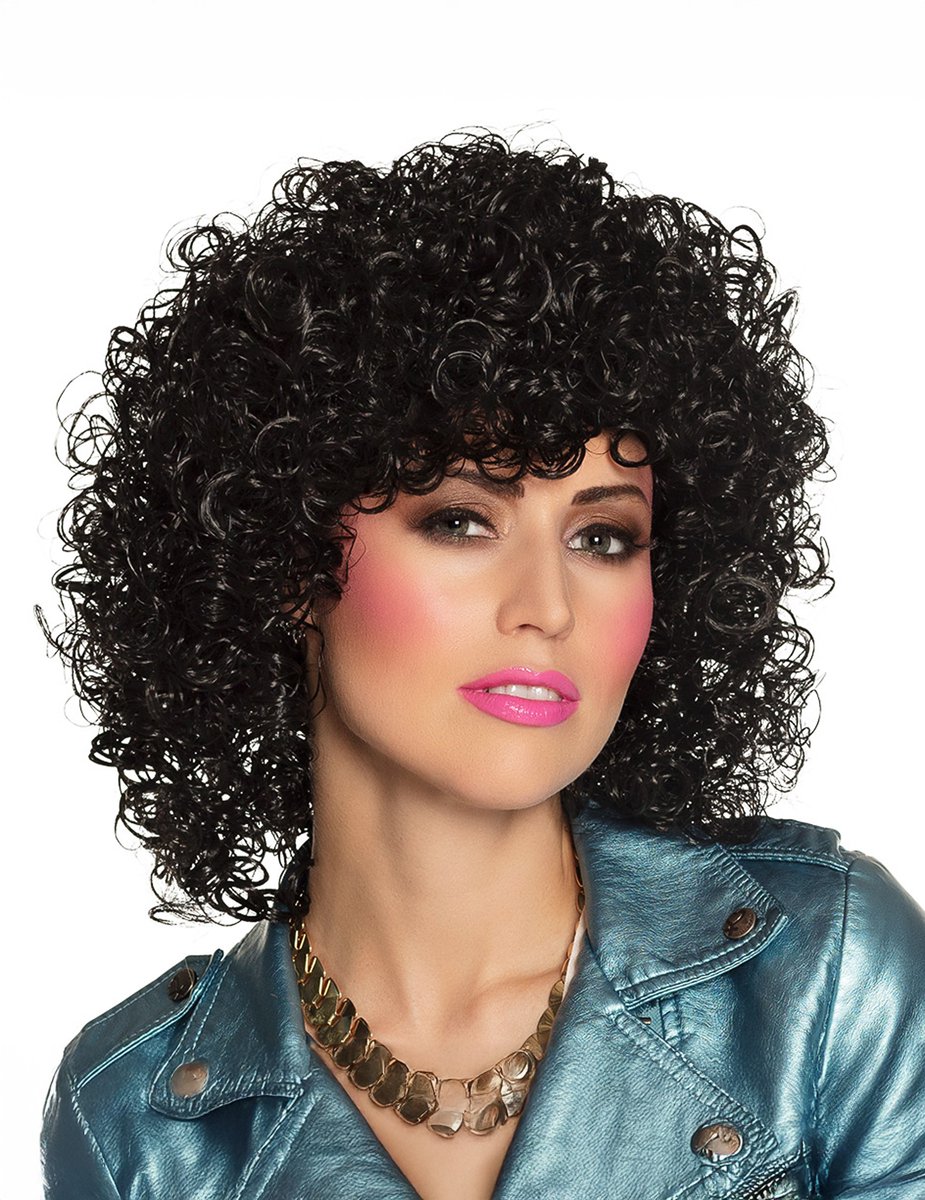 Boland - Pruik Club zwart Zwart - Krullen - Halflang - Vrouwen - - 80's & 90's - Disco — afbeelding 6