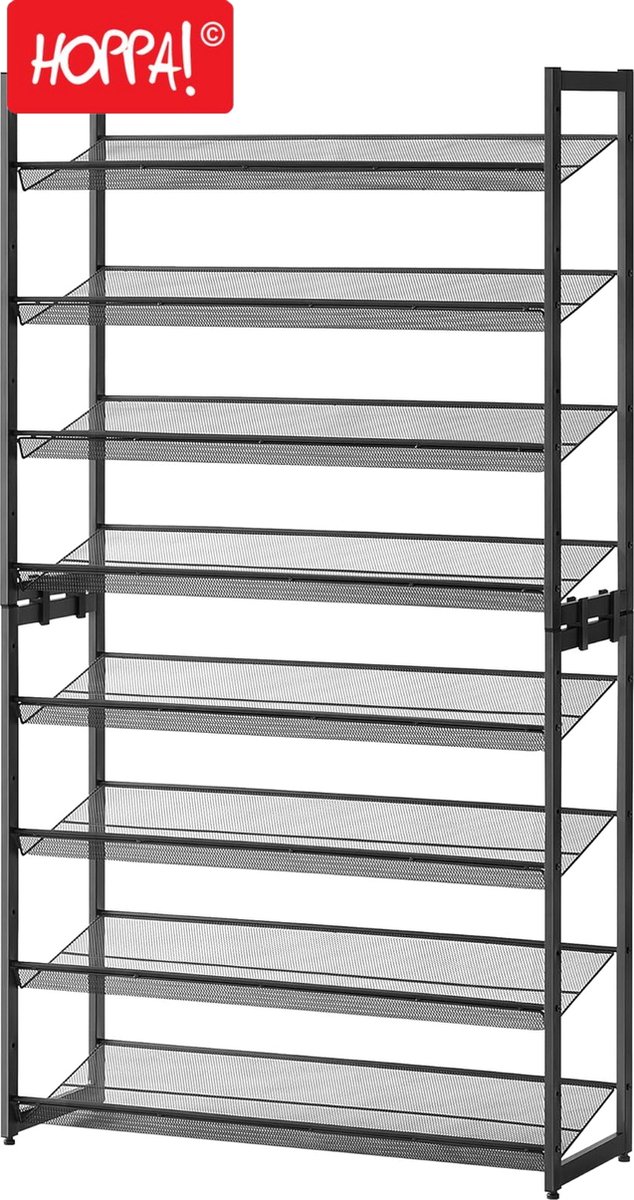 Hoppa! | Schoenenrek | 8 Niveaus | Zwart | Metaal | 93 x 31 x 164 cm (B x D x H)