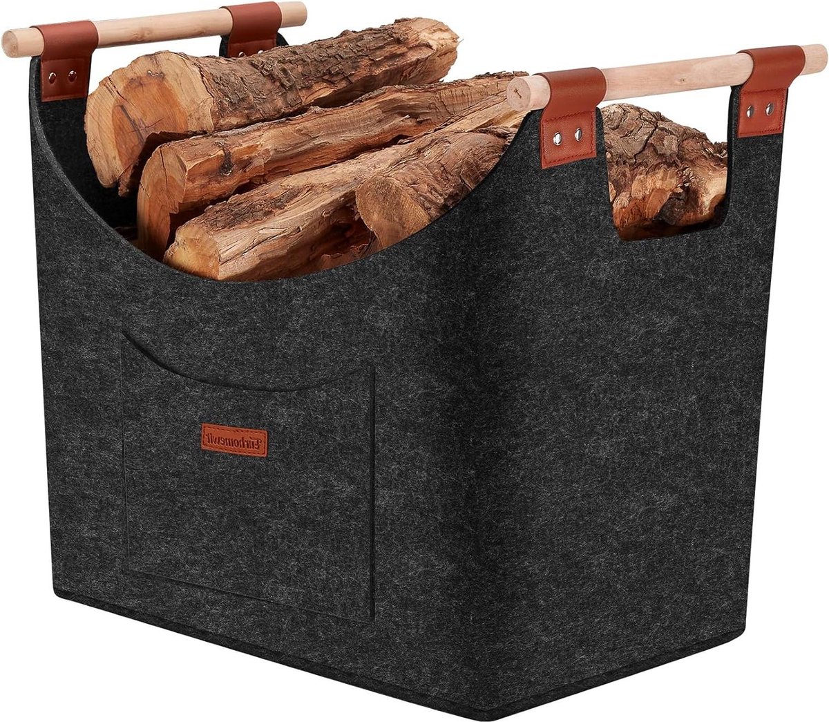 Vilten houten mand voor haardhout - XL extra dik vilt - grote brandhoutmand voor vuur - open haard brandhout - krant of brandhout