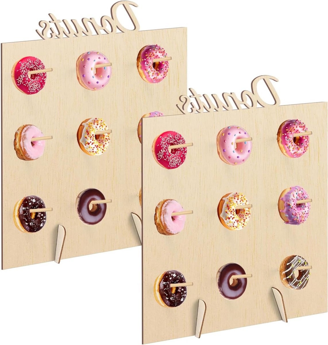 2 stuks houten donutstandaard - 9 gaten - voor bruiloften en verjaardagen .