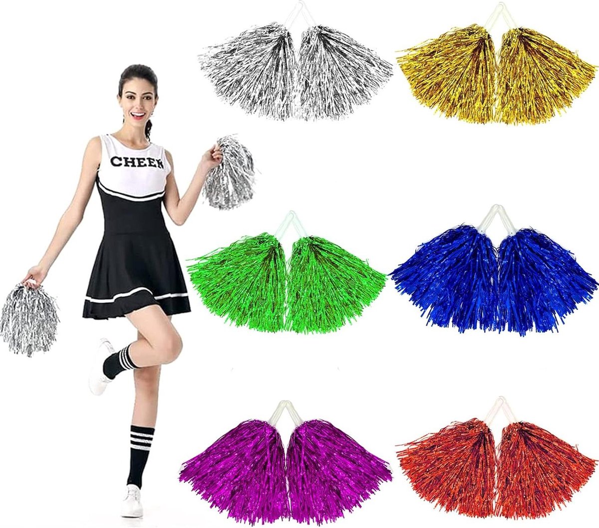 12 Stuks Cheerleading Pompoms Set - Feestartikelen en Sport Accessoires in 6 Kleuren