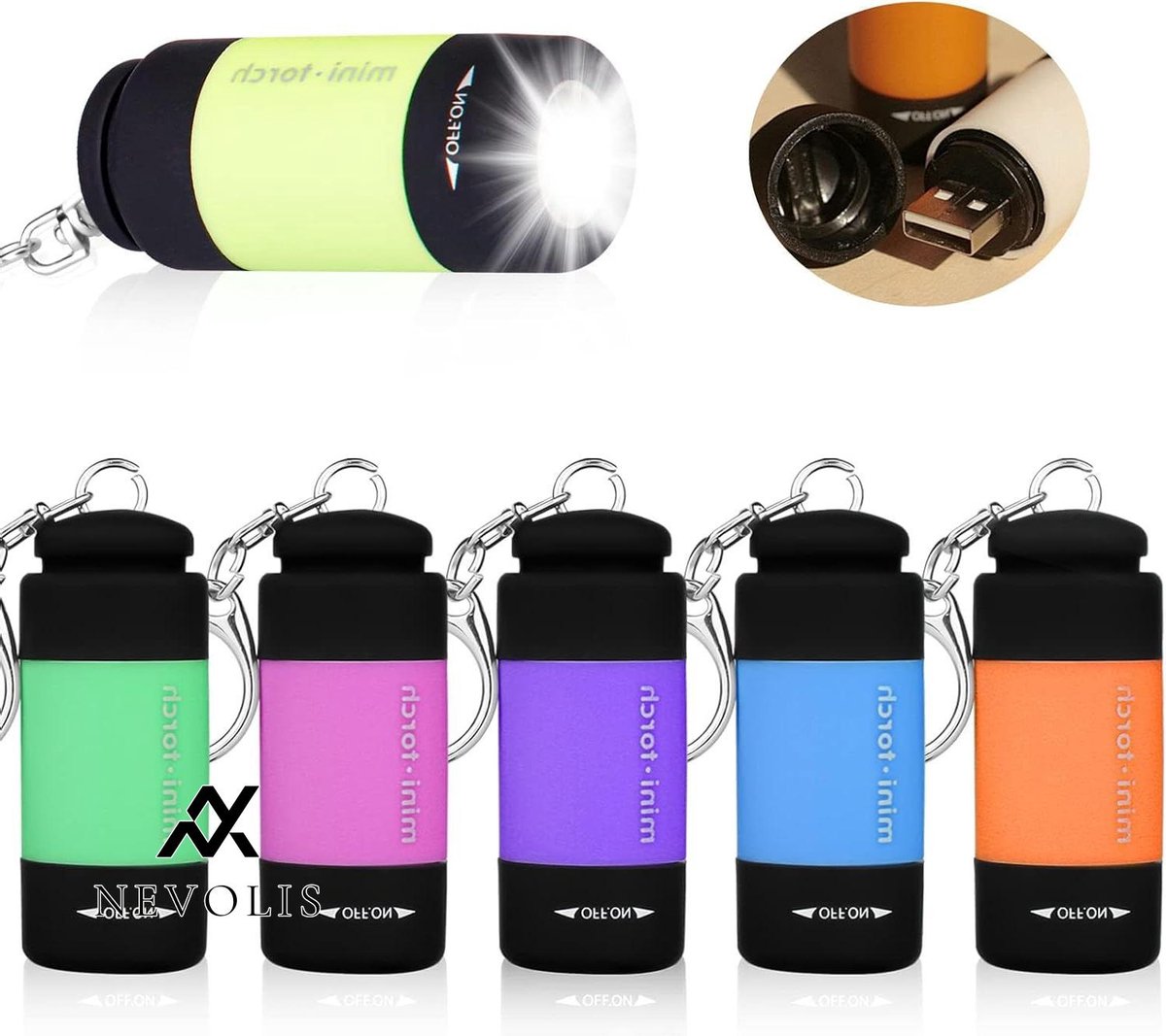 Nevolis 6 Pieces Mini Torch Waterproof Flashlights - Keychain USB Rechargeable - Camping Hand Light for Outdoor Urgent .