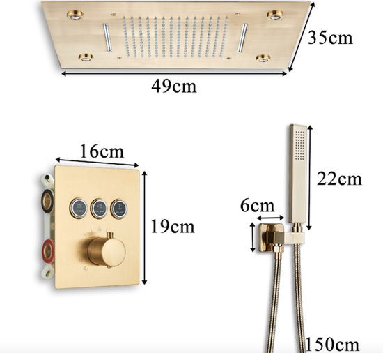 SaniSupreme® La Paz Douche de plafond encastrée Douche à effet de pluie avec éclairage LED et fonction cascade