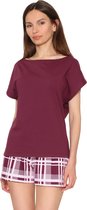 Bellivalini Dames Pyjama - Korte mouwen - Korte broek - Katoen - BLV-BLV50-174-PJ - Wijnrood Geruit - XXL
