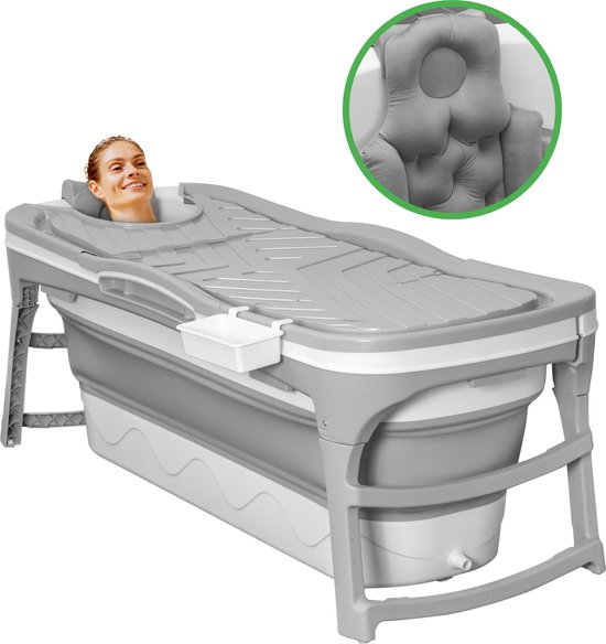 LIFEBATH - Opvouwbaar Zitbad - 143cm lang - Opvouwbaar bad - Zitbad - Ligbad - Bath Bucket - 200L + Luxe kussen - Grijs