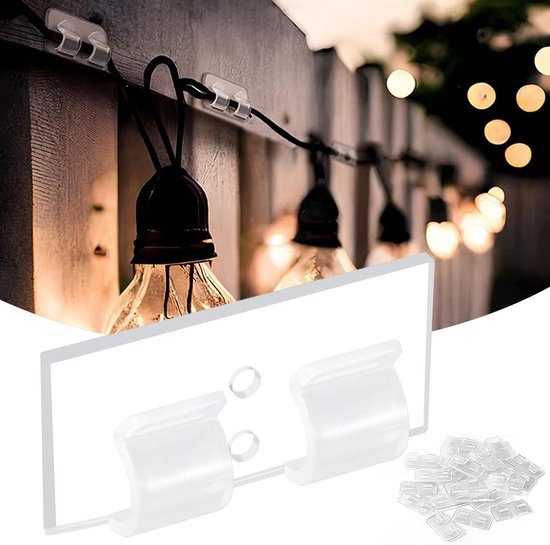 25st Clips voor Lichtslingers voor Buiten, Heavy Duty Lichtclips voor Buiten met Waterdichte Plakstrip Kabelorganizer voor Buiten voor Het Ophangen van Kerstverlichting (Doorzichtig