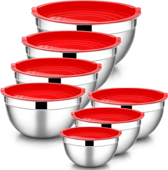 Lot De 7 Bols Acier Inoxydable Hixava Avec Couvercles Colorés - Bols Mélangeurs Empilables