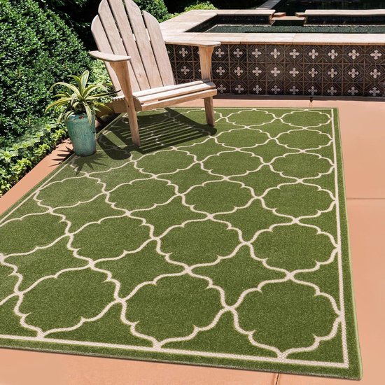 SANAT Outdoor tapijt, weerbestendig, tapijt voor binnen en buiten, balkontapijt, waterafstotend, tapijten voor terras, tuin, keuken, badkamer of woonkamer, groen, 120 cm rond