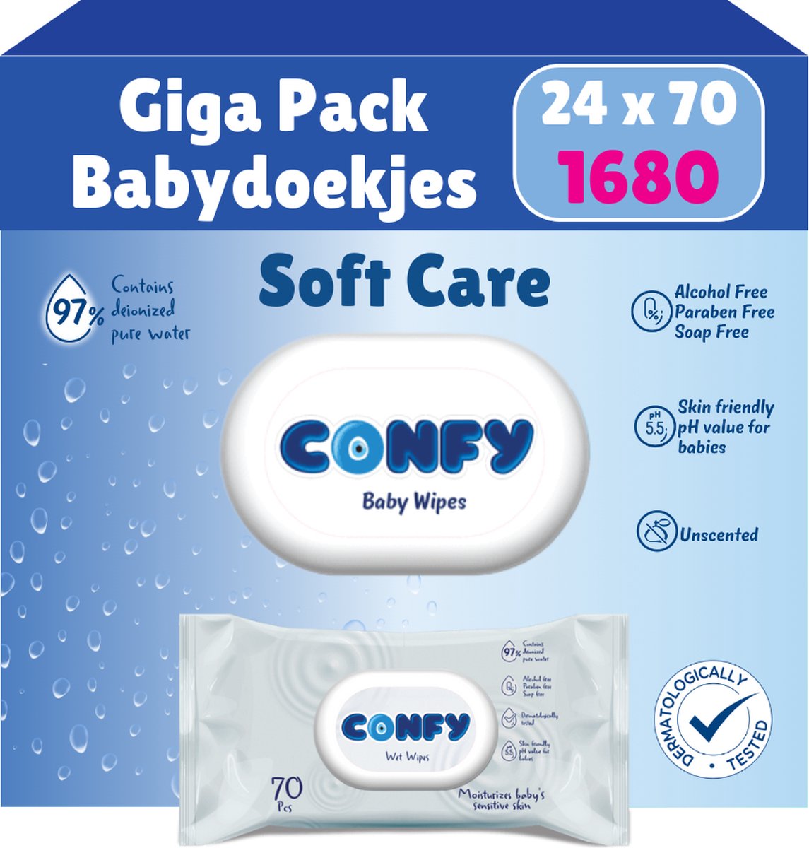 Goedkoopste Confy Soft Care Billendoekjes - 24 x 70 Stuks - 1680 Doekjes
