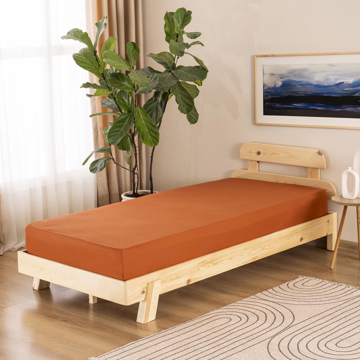 La'Moussawi ® Zacht en Ademend Katoenen Hoeslaken voor Comfortabel Slapen in Baksteenrood