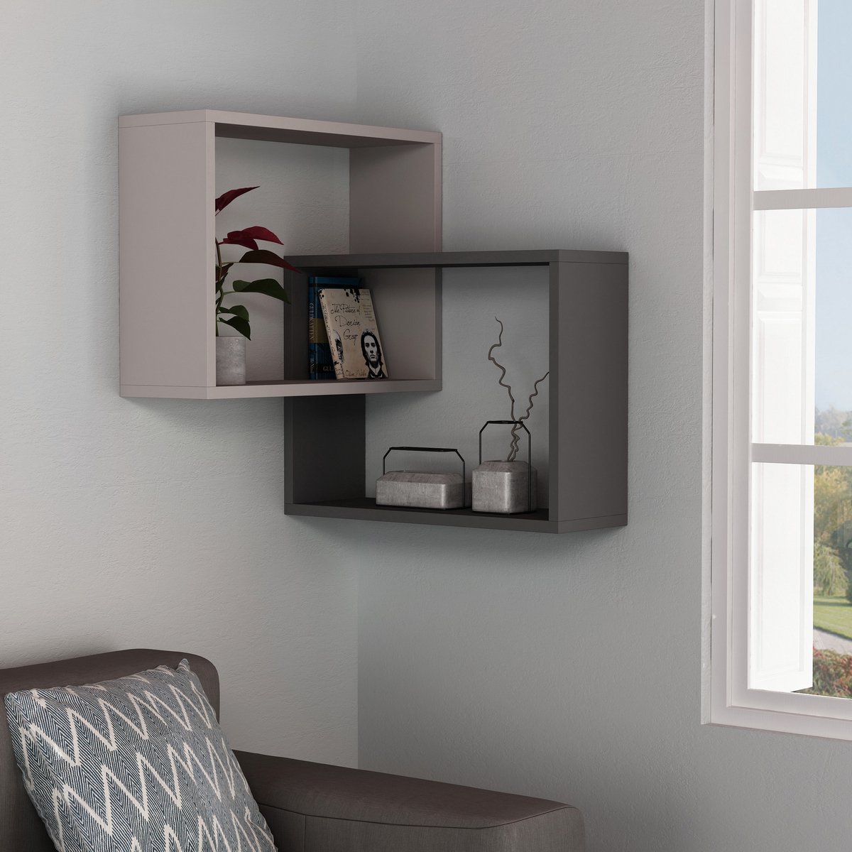 Ring Wandplank | 100% MELAMINE | Licht Mokka, Antraciet - Emob - Wandrek - Bruin; Antraciet - Melamine