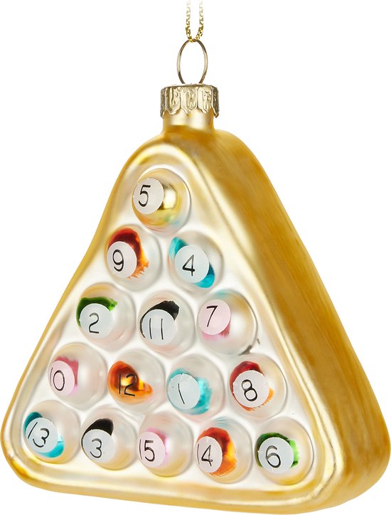 BRUBAKER Biljartballen, met de hand beschilderde kerstbal van glas, 9,5 cm, kleurrijke boombal, biljartballen, grappige kerstdecoratie, mondgeblazen kerstboomversiering, figuurtje,