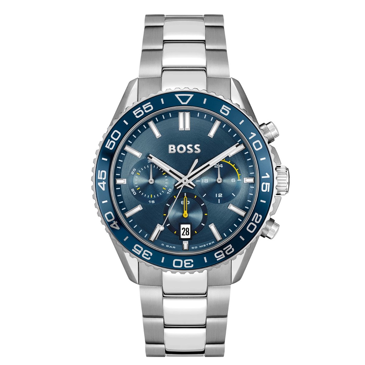 BOSS HB1514143 RUNNER Heren Horloge - Chronograaf - Mineraalglas - Staal - Zilverkleurig - 43 mm breed - Quartz - Vouw-Vlindersluiting - 5 ATM (douchen)