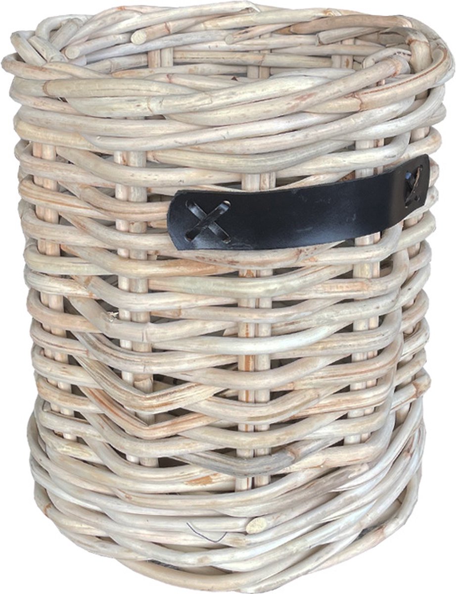 Rotan Mand Op Wielen Blanco -45x45xH57 cm