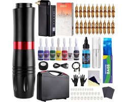 DD Tattoo Machine - Complete Set - Tattoo Pen - 20 Stuks Cartridge 7 Inkten - 18x9x4cm - Zwart